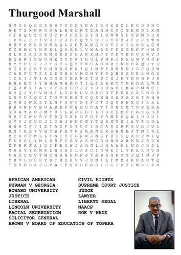 Thurgood Marshall Word Search By Sfy773 Teaching Resources Tes