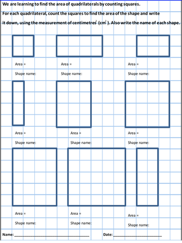 Area Work Sheet - Counting Squares to find the area (Y4) by Squelch1