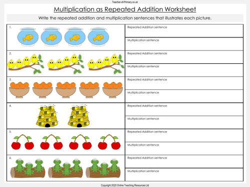 Multiplication as Repeated Addition - PowerPoint lesson and worksheets