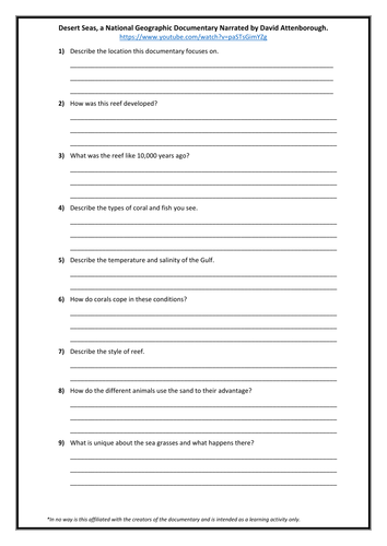 Coral Reef Documentary Worksheet by ewillimott - Teaching Resources - Tes