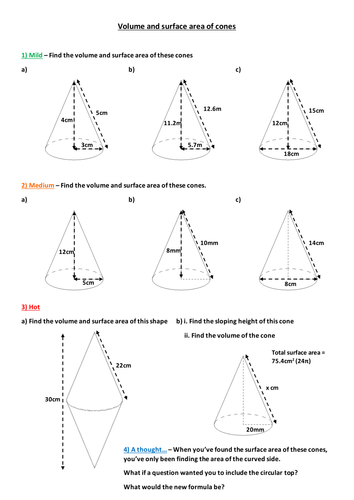 Volume And Surface Area Of Cones By Mizz happy Teaching Resources Tes