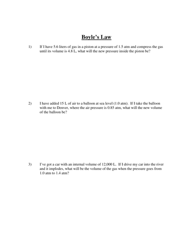 BOYLES AND CHARLES LAW WORKSHEET WITH ANSWERS By Kunletosin246 Teaching Resources Tes