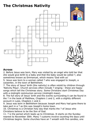 The Christmas Nativity Crossword by sfy773 - Teaching Resources - Tes