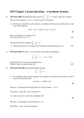 Worksheets Hyperbola Worksheet fp3 chapter 2 further coordinate systems by drfrostmaths teaching resources tes