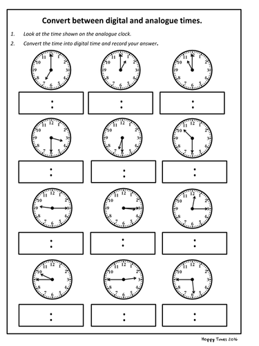 Convert analogue to digital time worksheet (KS2 Maths) by ...