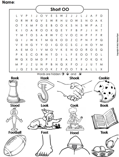 Short OO Vowel Team: Phonics Worksheet: Digraphs Word Search/ Coloring