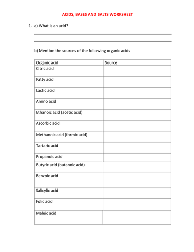 ACIDS BASES AND SALTS WORKSHEETS WITH ANSWERS by kunletosin246