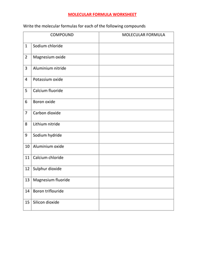 Worksheets Compounds And Molecules Worksheet Answers molecular formula worksheet with answers by kunletosin246 teaching resources tes