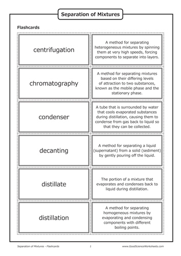 Separation of Mixtures [Flashcards] by GoodScienceWorksheets  Teaching Resources  Tes