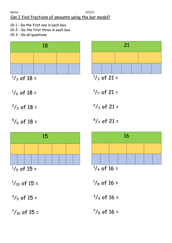 Finding Fractions of amounts using bar model Y by lforster10 - Teaching
