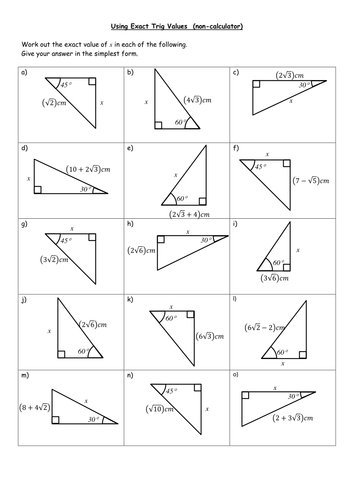 Using Exact Trig Values For 30 45 60 By Alisongilroy Teaching Resources Tes 3817