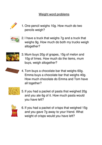 Weight word problems year1 by CoraliePattenden - Teaching Resources - Tes