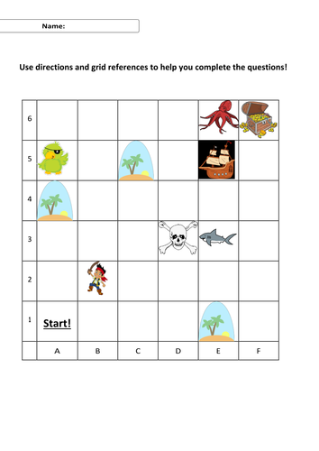 First Level/ KS1 Grid Directions Worksheet & Questions (Shape, Position