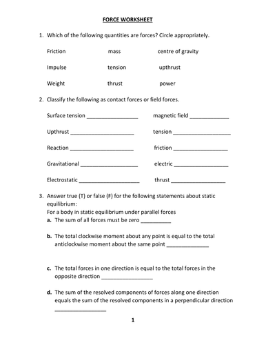 FORCE WORKSHEET WITH ANSWER by kunletosin246 - Teaching Resources - Tes