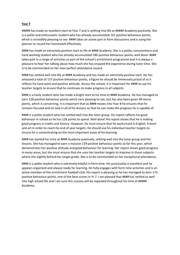 Teachers comments on students' progress picture