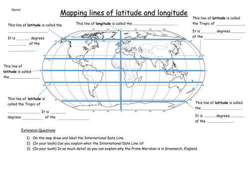 Drawing Lines Of Longitude And Latitude : Latitude and longitude worksheet by katie maria teaching
