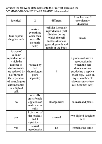 The differences between mitosis and meiosis by BioGas66 