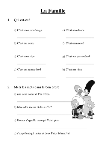 Family worksheet by CombertonVillageCollege - Teaching Resources - Tes