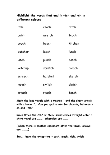 Worksheets List Of Words With Tch word building and spelling worksheet activities by colleenpearson teaching resources tes