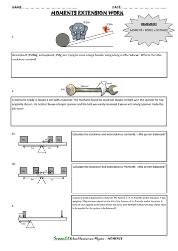 Moments Worksheet (extension work) by 10alison01 - Teaching Resources - Tes