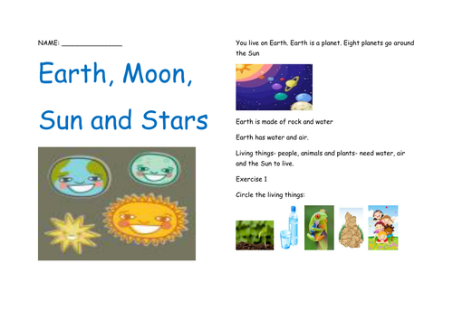 earth sun and moon worksheet homework resources