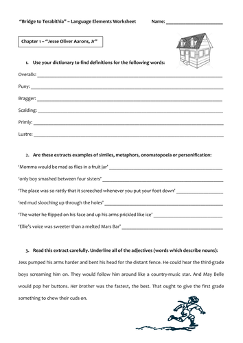 Worksheets Bridge To Terabithia Worksheets bridge to terabithia language elements worksheet by claireebolton teaching resources tes