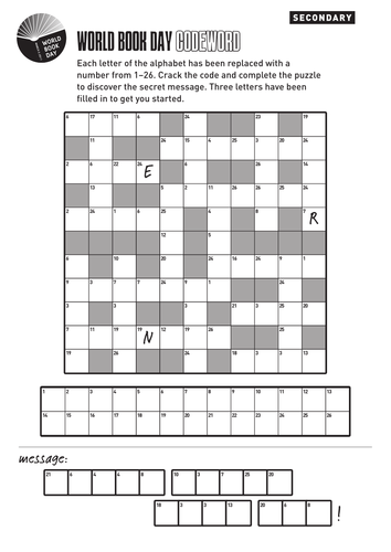 World Book Day  Printable Codeword & Answers by TesEnglish  Teaching