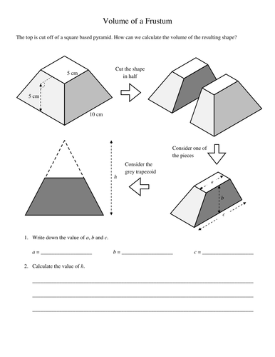 Worksheets Volume Of Pyramid Worksheet pyramids and frustums volumes worksheet by kevinbertman teaching resources tes