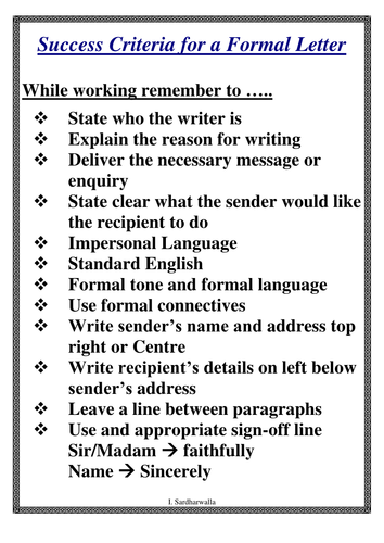 Success Criteria for Letters, Arguments & Summary by iffatsardharwalla