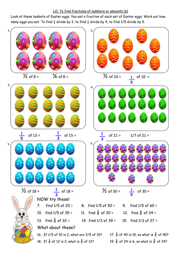 Worksheets Fraction Of A Number Worksheet finding fractions of amounts easter worksheet by clangercrazy teaching resources tes