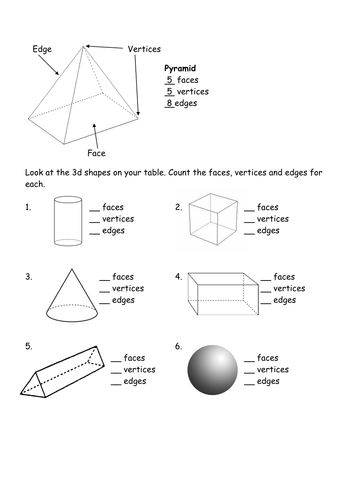 Worksheets Faces Edges Vertices Worksheet count the faces edges vertices 3d shape by l e1984 teaching resources tes