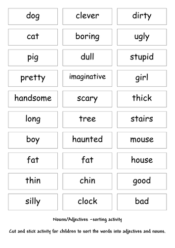 Adjectives And Nouns Simple Sorting By Njonesford Teaching Resources Tes