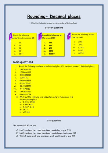 KS2 Maths Rounding To Decimal Places Worksheet By Bcooper87 Teaching Resources Tes