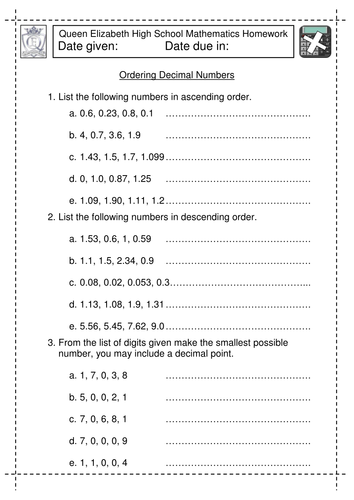 KS3 Maths Ordering Decimals worksheet by jlcaseyuk - Teaching Resources