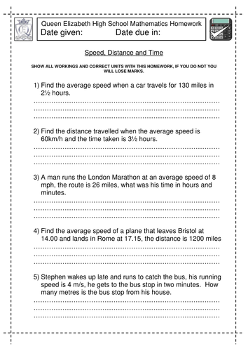 Speed, Distance and Time worksheet by jlcaseyuk - Teaching Resources - Tes