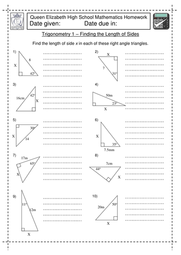 KS4 Maths worksheet: Right Angle Trigonometry by jlcaseyuk - Teaching