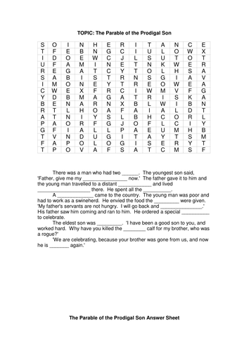 Prodigal Son Word Search Sheldon Community Church