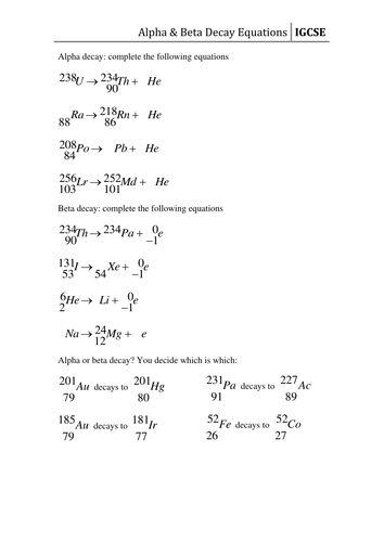 Worksheet  Decay Equations by CSnewin  Teaching Resources  Tes