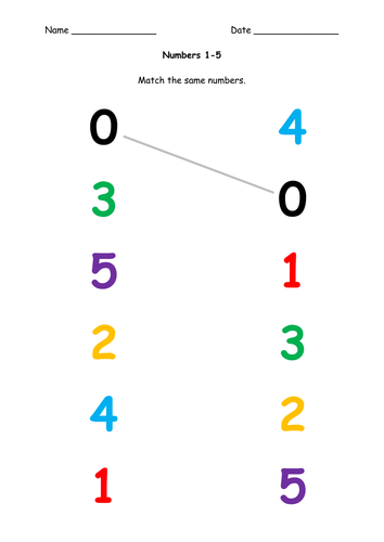 Match Numbers 1 5 By Deb1 Teaching Resources Tes