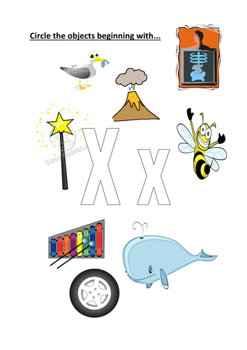 Worksheets Pictures That Start With X circle objects that start with xx by kayld teaching resources tes