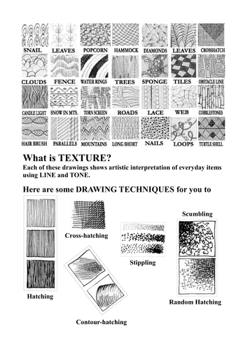 Line Drawing Techniques Worksheet : Improving drawing skills texture by artyspice teaching