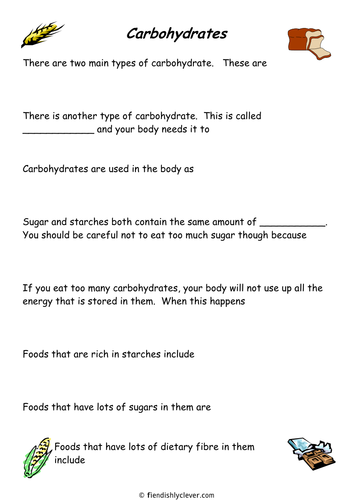Carbohydrates Worksheet by fiendishlyclever - Teaching Resources - Tes