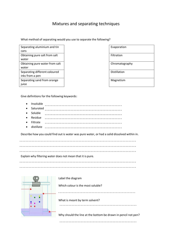 Mixtures and separating techniques by hanmphillips  Teaching Resources  Tes