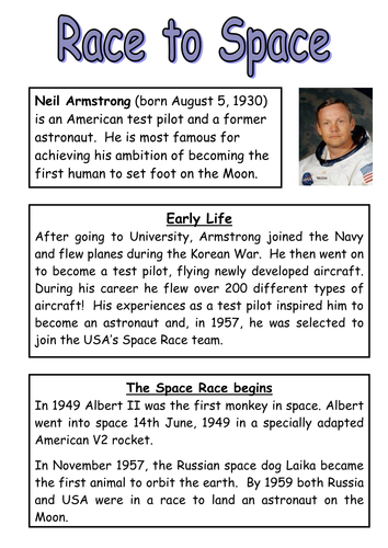 Neil Armstrong reading comprehension and questions by Nickybo