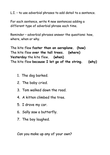 Adverbial phrases by Nickybo - Teaching Resources - Tes