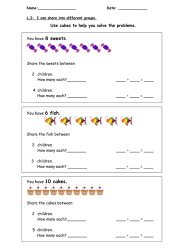 Sharing into Groups (using cubes/pictures) by Missb83 - Teaching