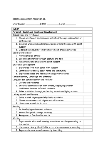 Baseline Assessment Format By Slennon1 Teaching Resources Tes