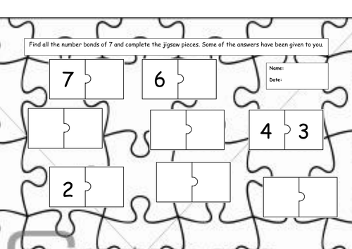 Number bonds of 7 worksheet- Jigsaw theme. by RosieFrancesca - Teaching
