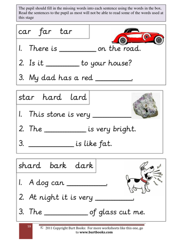 Worksheets Phonic Sentences phonics fill in the ar word sentences by coreenburt teaching resources tes