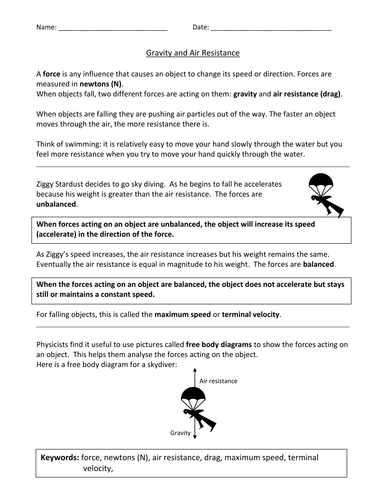 Gravity & Air Resistance worksheets by travsud22 - Teaching Resources - Tes